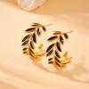 Gold Olive Leaf Jewelry Set Necklace Hoop Earrings with Black Enamel