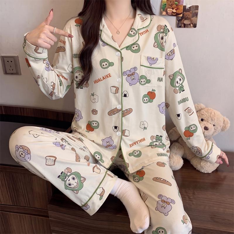 Autumn and winter new Christmas high-value imitation cotton pajamas women's loungewear long-sleeved trousers set can be worn outside