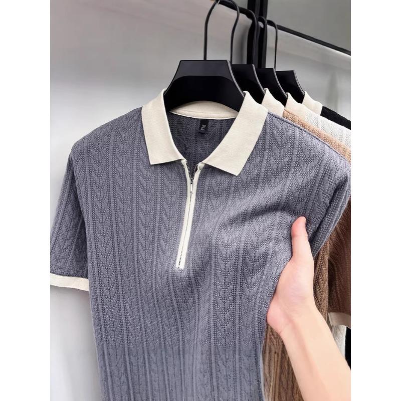 Men's Off-White Cable Knit Half-Zip Short Sleeve Polo Shirt