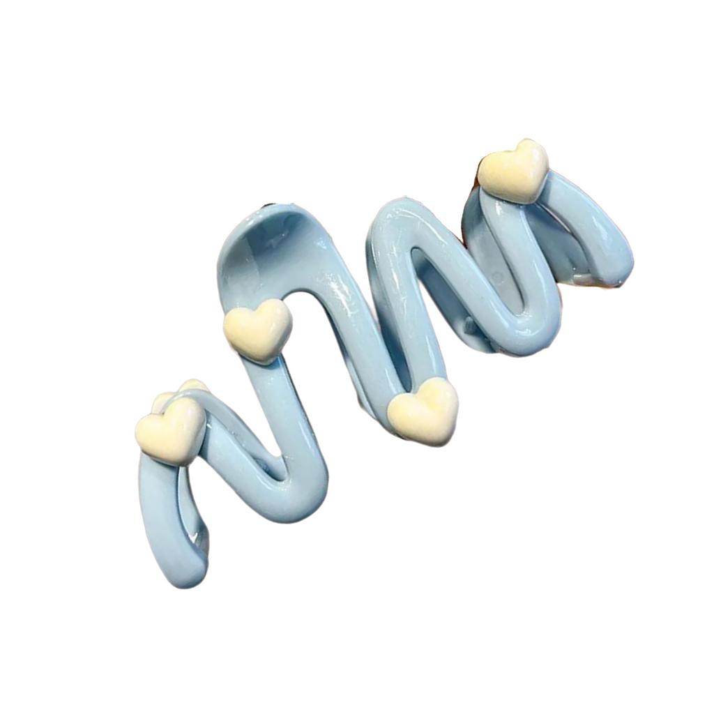 Blue Heart Waved Shaped Hair Claw Cream Color Clip for Women Sweet Cute Irregular Shark Hairpin Unique Hair Decoration