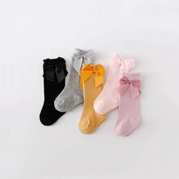 5Pairs/Set Children's Girl Socks Cotton Bow Baby Long Socks Fashion Princess Kids Sock For Girls 0-7Years Stocking