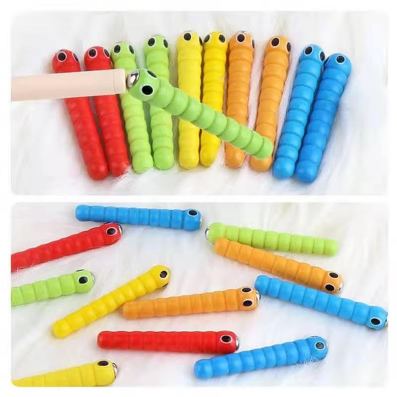 Montessori Educational Wooden Toys Wand Worms For Catch Worm Game Strawberry Grasping Baby Wooden Children Toys Accessories
