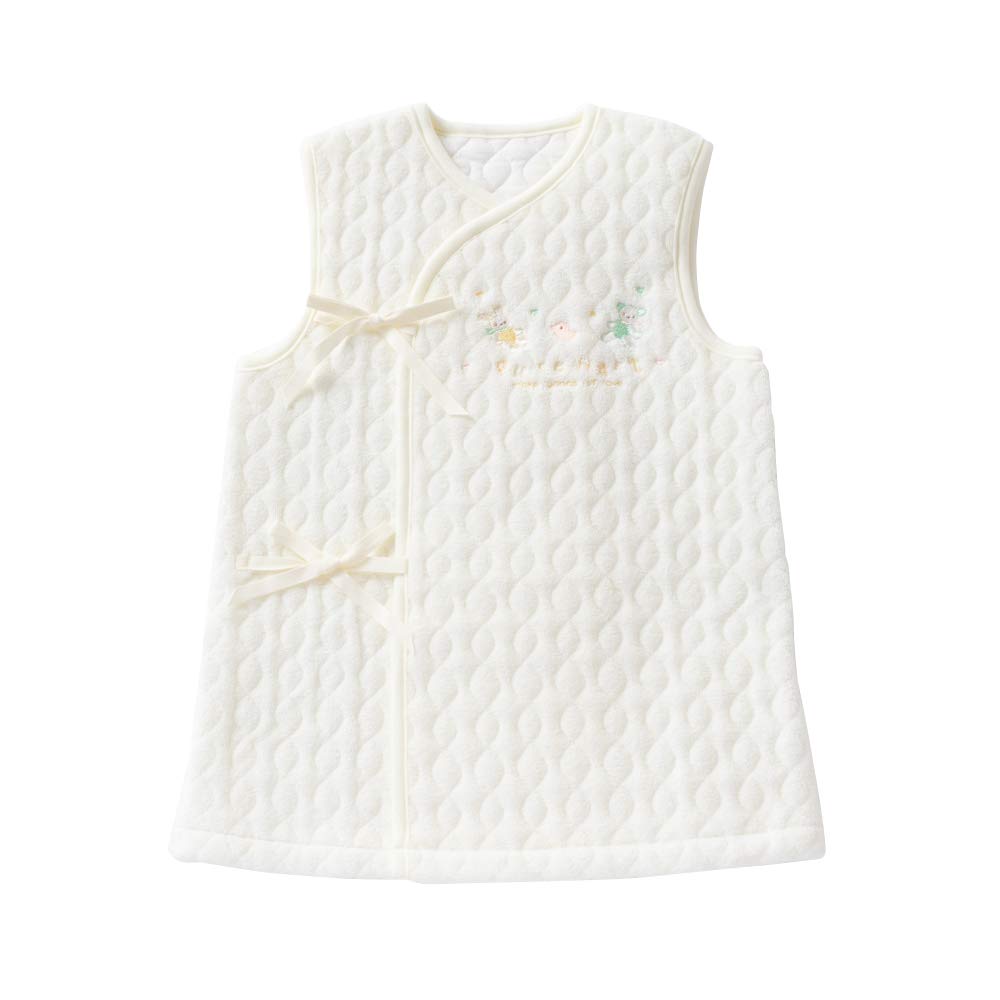 Cream de Coco Sinker Pile Quilted Long Vest with and Chick Warm for Made in Sizes Bear, Rabbit, Embroidery, Babies, Japan, 50-70cm (Cream)