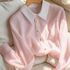 2025 Women's Versatile Slimming Long-Sleeve Pink Blouse - High-End, Breathable, and Fashionable