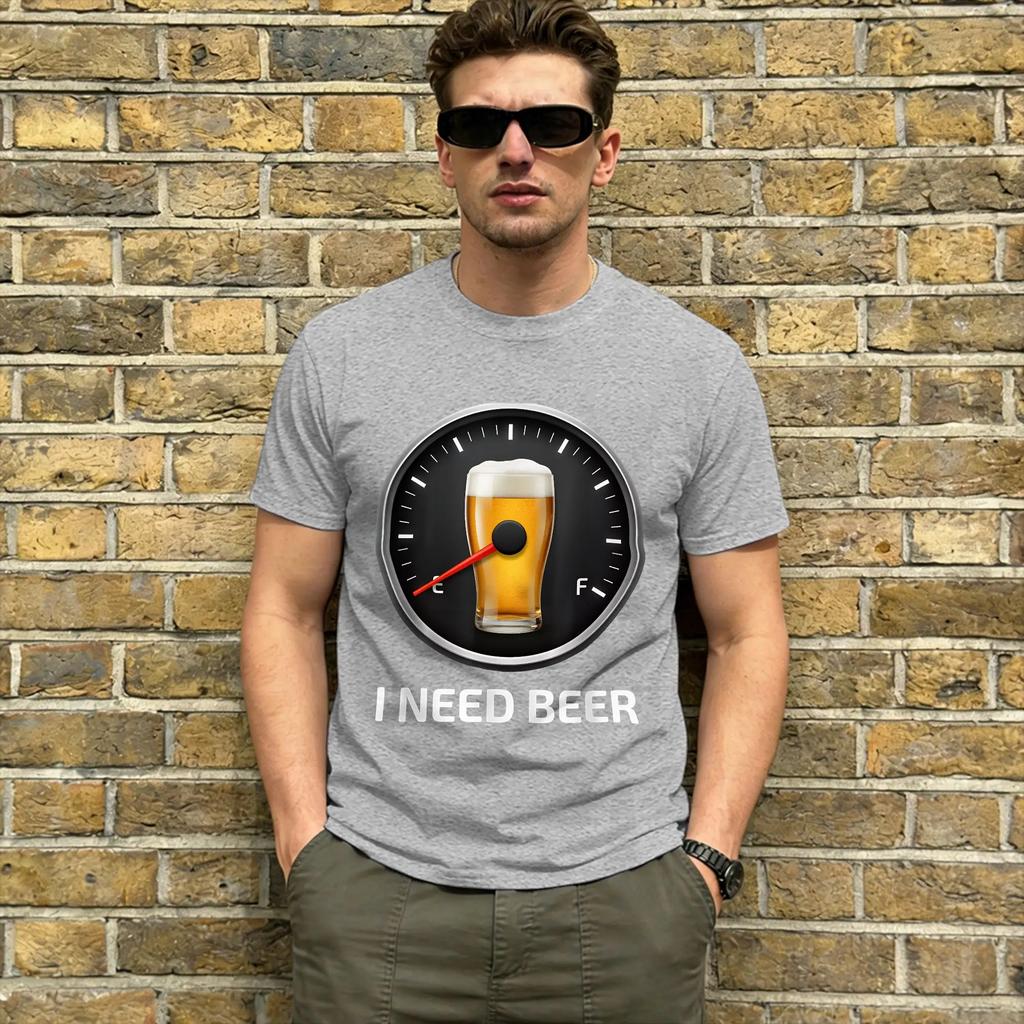 Ich brauche Bier T-Shirts für Männer Bier Tankanzeige Vintage 100% Baumwolle T-Shirt Rundhals Kurzarm T-Shirts 4XL 5XL 6XL Kleidung