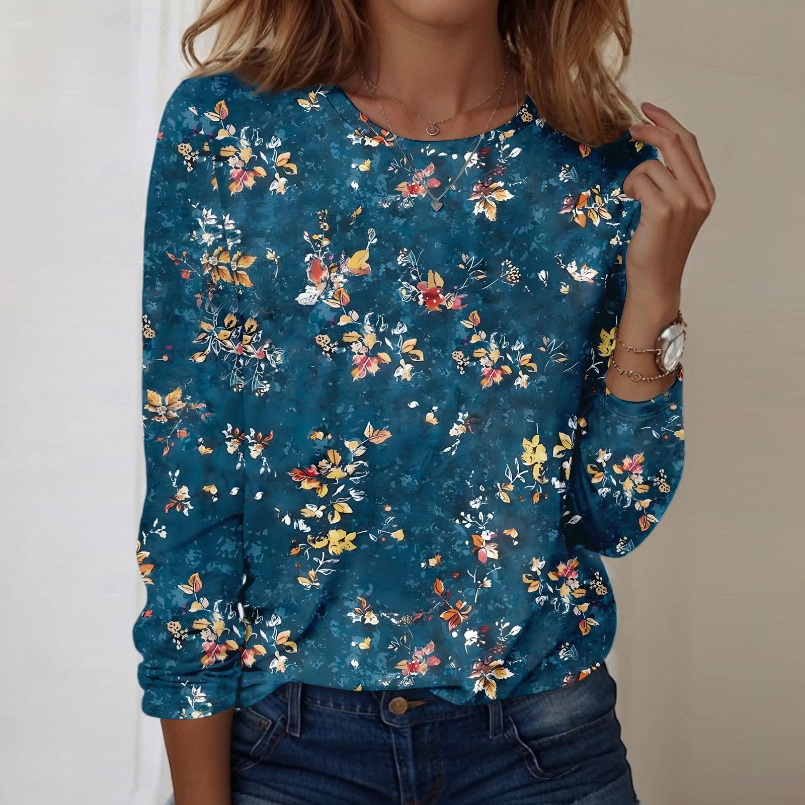 

Рубашки с длинным рукавом для женщин, милые футболки с графическим принтом, блузки, повседневные базовые топы больших размеров, пуловеры XXXXL синий
