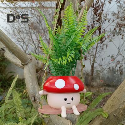 Hanging Planter Pot Indoor Outdoor Decorative Swing Flowerpot Cute Cartoon Mushroom Shaped Vase Ornament