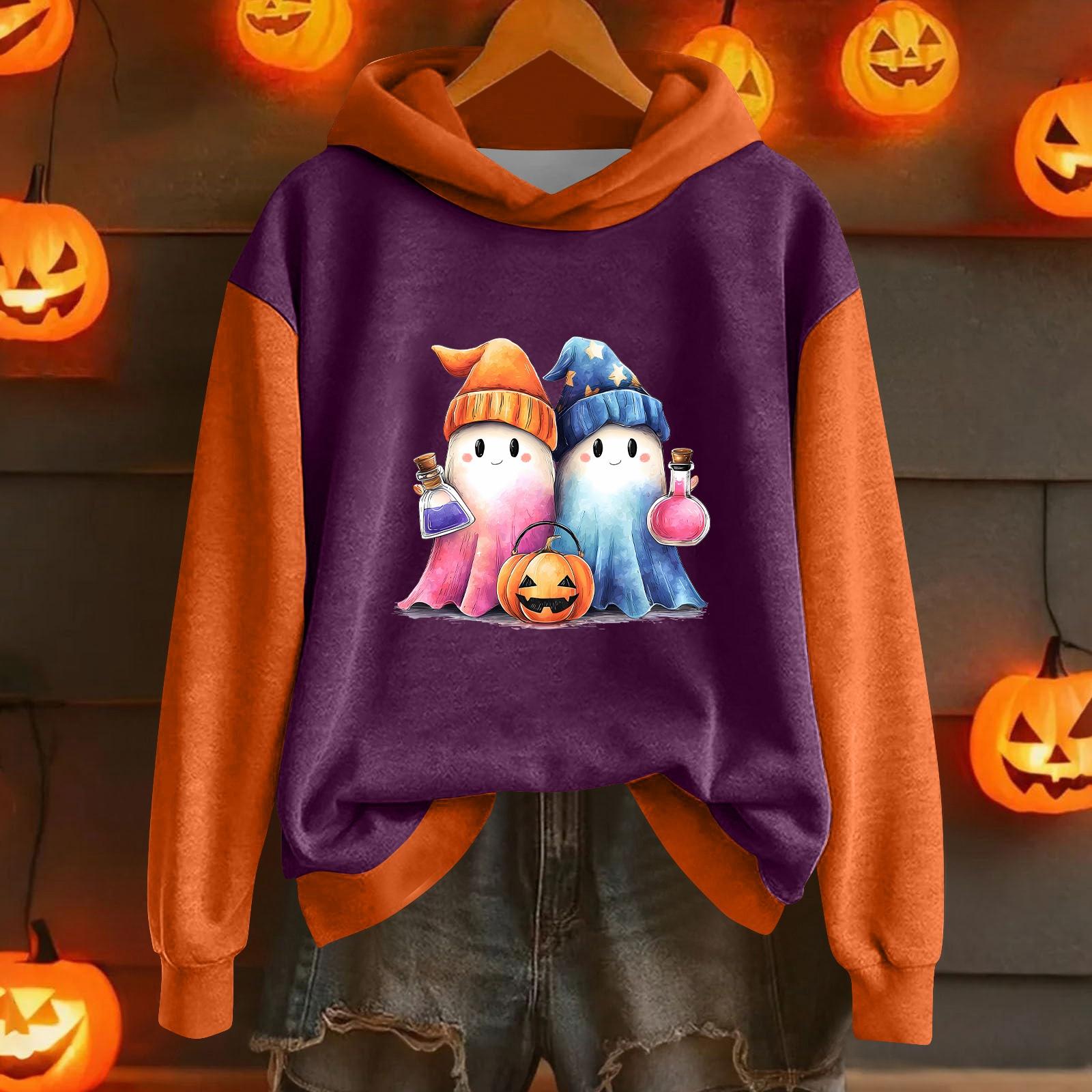 

Women s Fashion Lightweight Long Sleeve Pullover With Halloween Print Hoodie XL