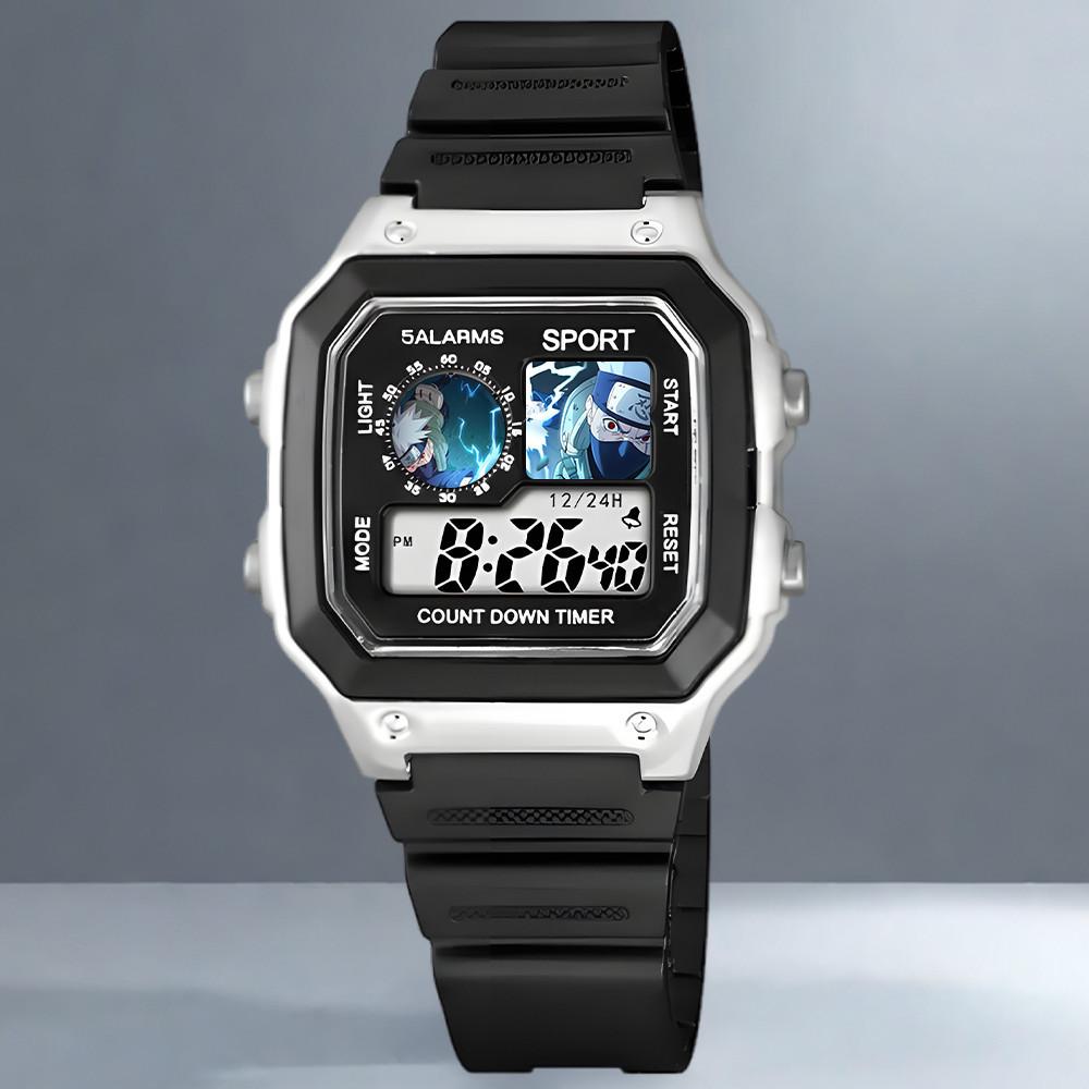 Naruto, Kakashi Sasuke, Anime Würfel, Wasserdichte Elektronische Sportuhr für Schüler, Wecker, Nachtlicht