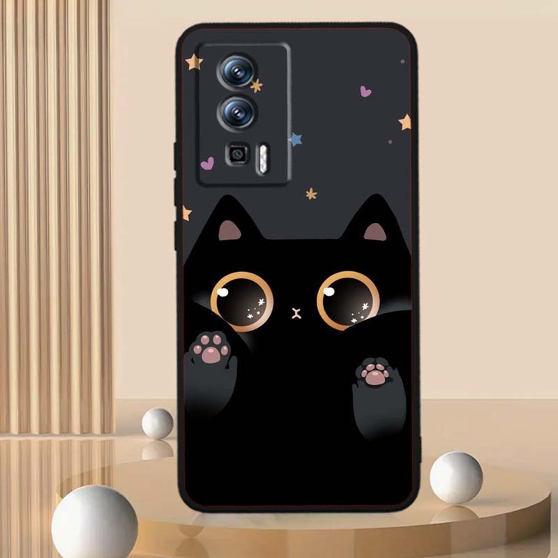 Cartoon Cat Cute For Xiaomi Redmi 12 13C 12C 13 10C 9T A2 9A 9C 7A Note 10S 8T 10 9 8 Pro 4G 5G Black Phone Case
