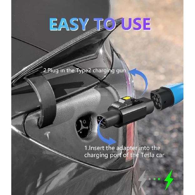 EVqiaoyi TYPE2 For Tesla Adapter 7.2kw TYPE2 Charging Pile to Tesla Car Charging Adaptor, Suitable for Model 3/Y/X/S