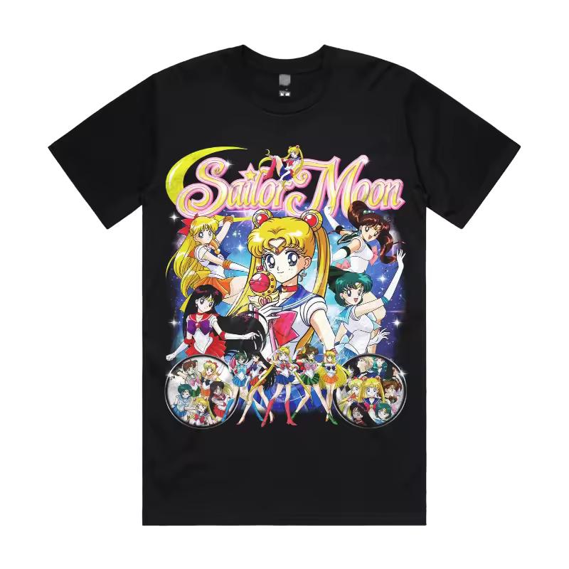 Anime Sailor Moon Men's Cotton T shirt Summer New Retro Fashion Men's and Women's Streetwear