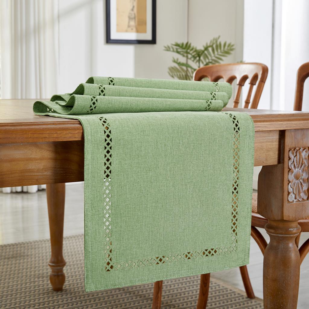 Burlap Style Farmhouse Doily,33.02 X 182.88cm Gray-green, Rustic Geometric Hollow Table Flag 182.88cm Long, Suitable for Everyda
