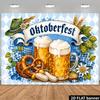 2D Flag - Munich Beer Festival Theme Banner Background, Featuring Overflowing Beer Cups and Sourdough Bread Knots