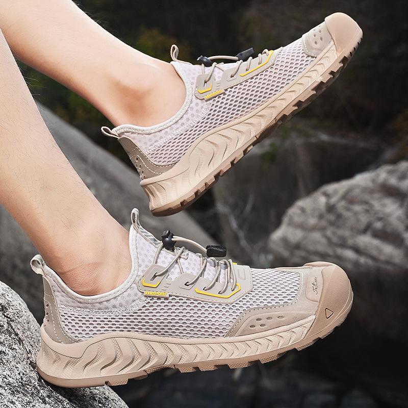 

Men s shoes mesh bag head hollow breathable large size running shoes summer men s leisure outdoor sports trendy shoes 39 пісочний