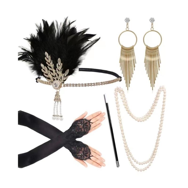 Sparkling Rhinestone Headwear Feathered Headgear Set Alluring Feathered Headband Comfortable for Halloween Singles Party