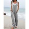 Women's Fashion Casual Summer Spring Solid Color Print Sleeveless V-Neck High Waist Trousers Jumpsuits & Rompers