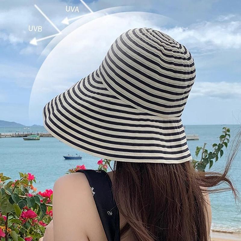 2026 Summer Versatile Foldable Color-Blocked Striped Wide-Brimmed Sun Hat For Beach Vacations And Sun Protection