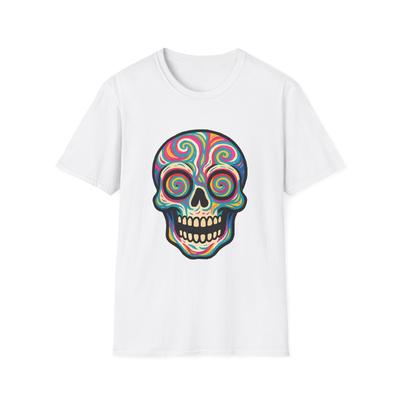 T-shirt Softstyle Unisexe Crâne Psychédélique Spirales Arc-en-ciel