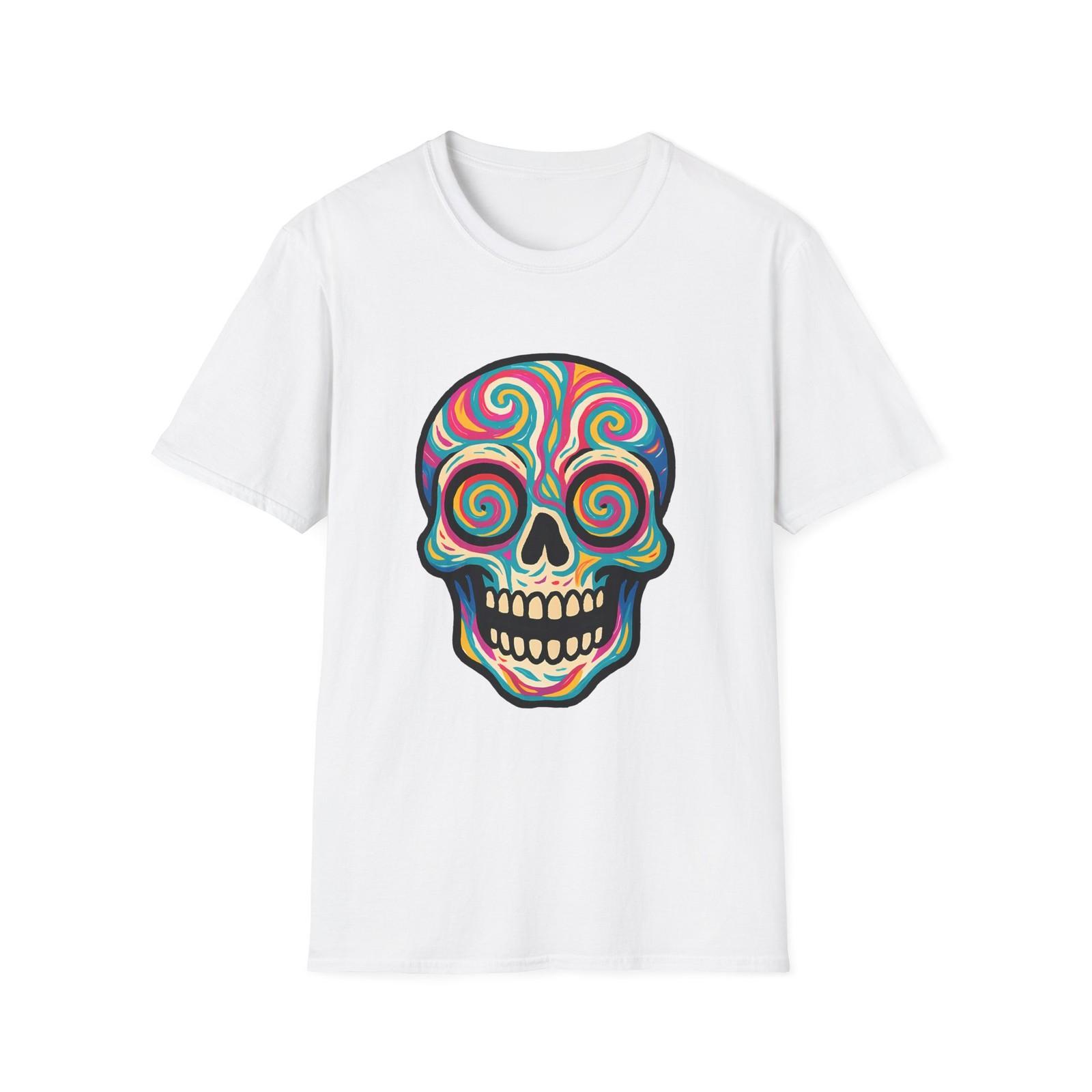 Unisex Softstyle T-Shirt Psychedelic Skull Rainbow Swirls S