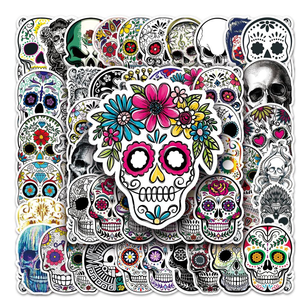 50 Colorful and Terrifying Skull Halloween Personalized Luggage, Refrigerator, Car, Scooter, Mobile Phone Graffiti Stickers