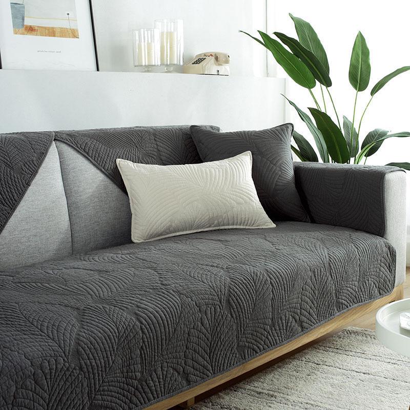 

2023 Чистый хлопок Нескользящие диванные подушки: Современные четырехсезонные обложки 70*180cm (Large Two-seater) темно-серого