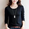 Women's White Long-Sleeve Slim Fit Solid T-Shirt - Autumn/Winter Korean Style