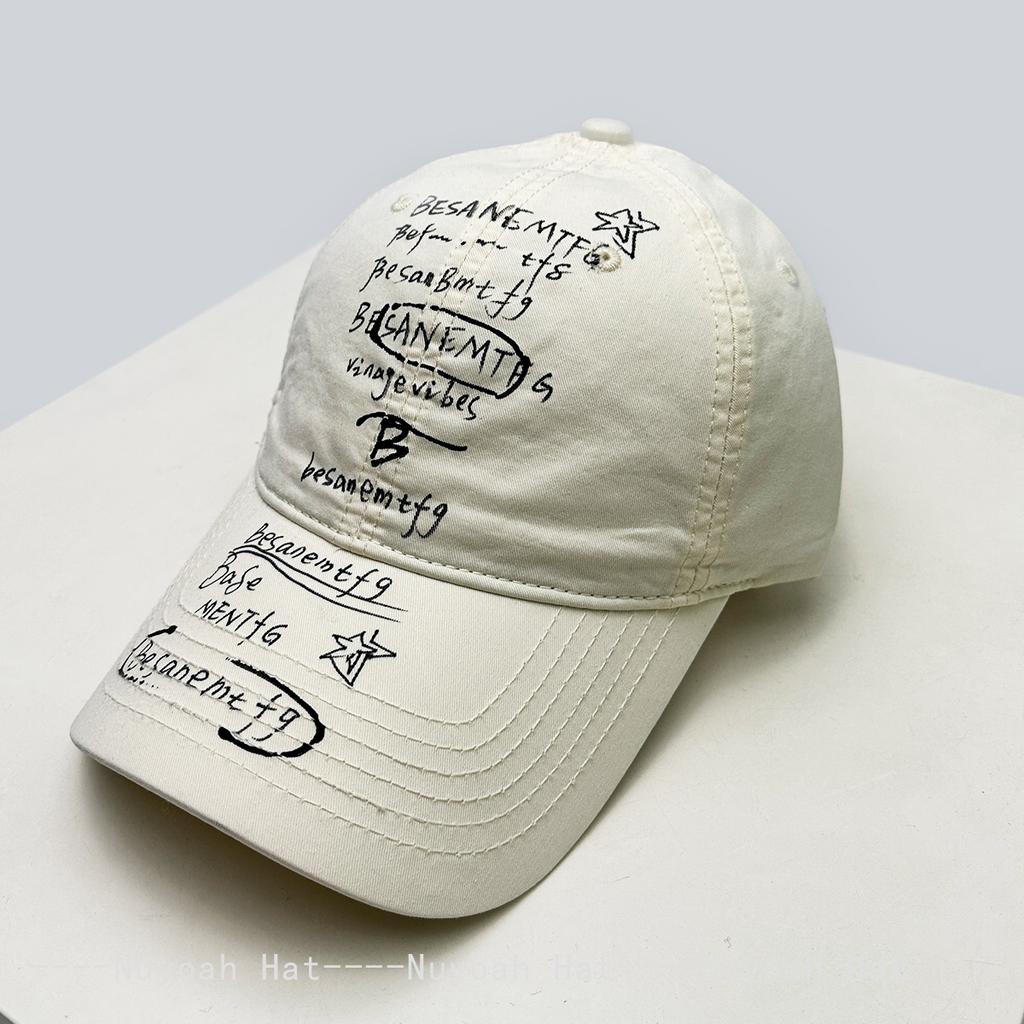And Women Korean Style With Printed Pattern Letter Prints Vintage Baseball Caps Sun Protection Hand-Drawn All-Match Personalized Peaked Hats Casual