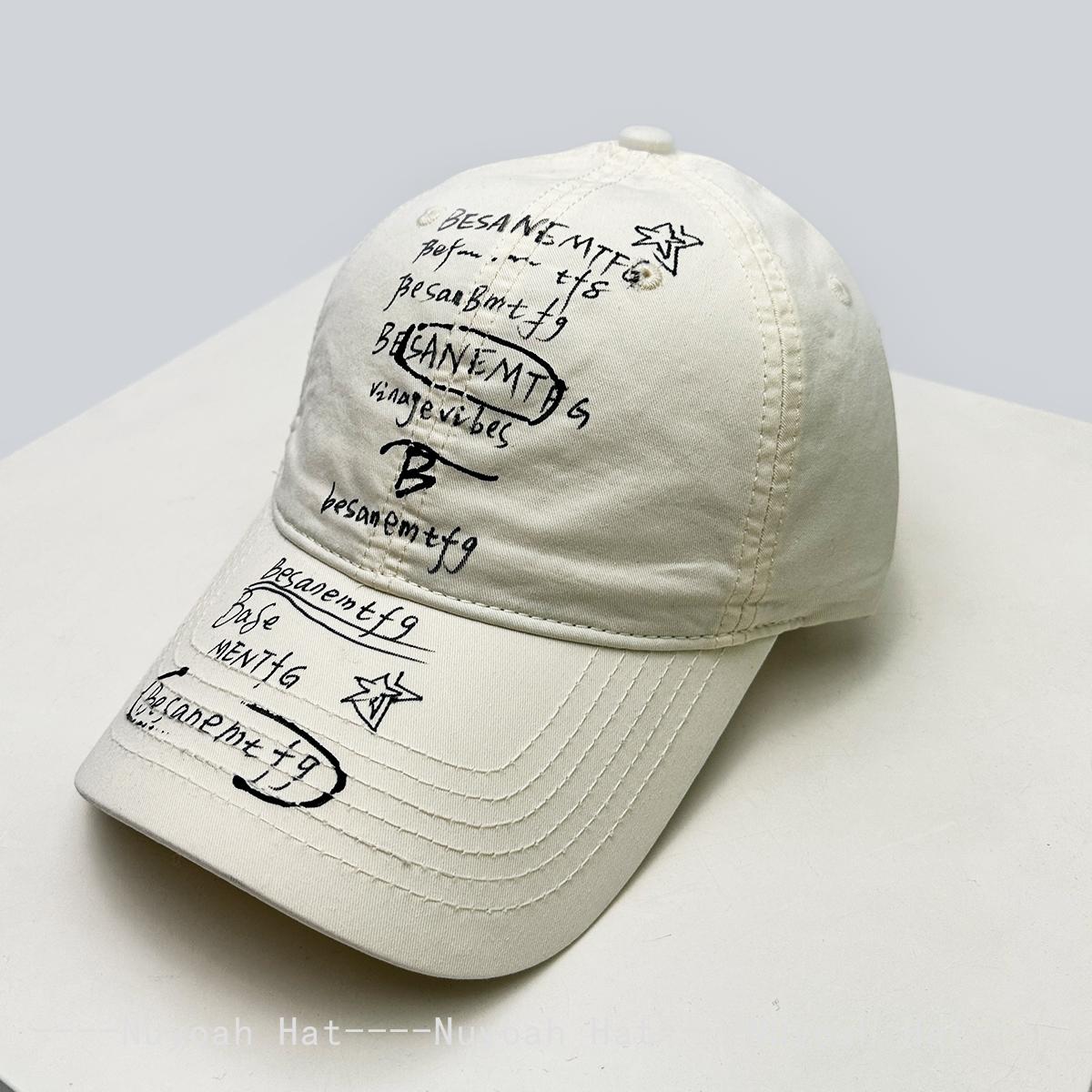 

New Unisex Korean Printed Letters Retro Baseball Hats Sunshade Hand-Drawn Versatile Personal Peaked Caps Casual Fashion Outdoor 56-60cm