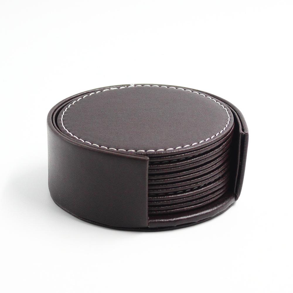 

6 шт., круглый и квадратный кожаный держатель для стакана, практичный черный коврик для стола, подставка под тарелку для пива и напитков