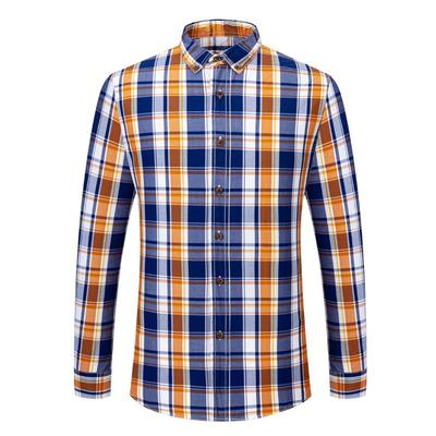 Casual Men Plaid Shirts 100% Cotton Long Sleeve Button Down Collar Classical Check Design Male Shirt for Business Party Leisure Without Chest Pocket