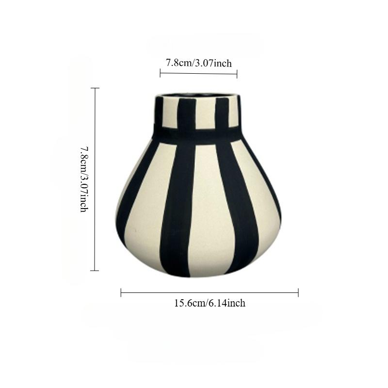 Retro Black and White Striped Ceramic Vase Decoration Nordic Wabi Sabi Style Living Room Bedroom Flower Arrangement Decoration