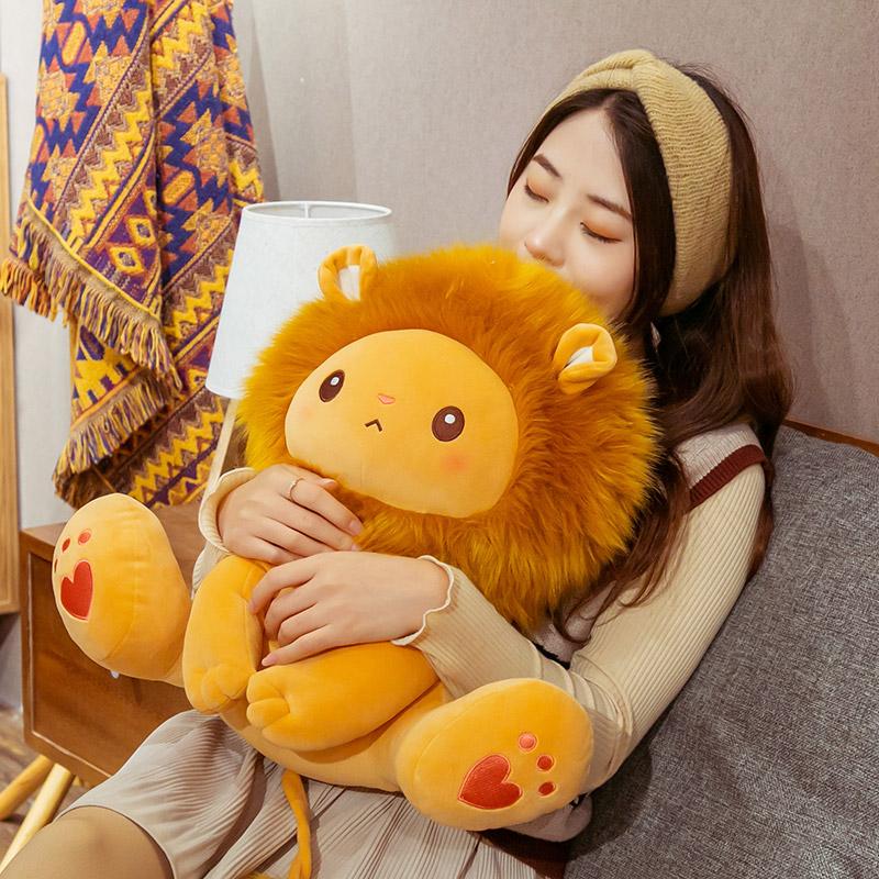 Cute Fluffy Lion Plush Toy Sitting Cartoon Animal Leo Kawaii Stuffed Doll Appeasing Birthday Gift