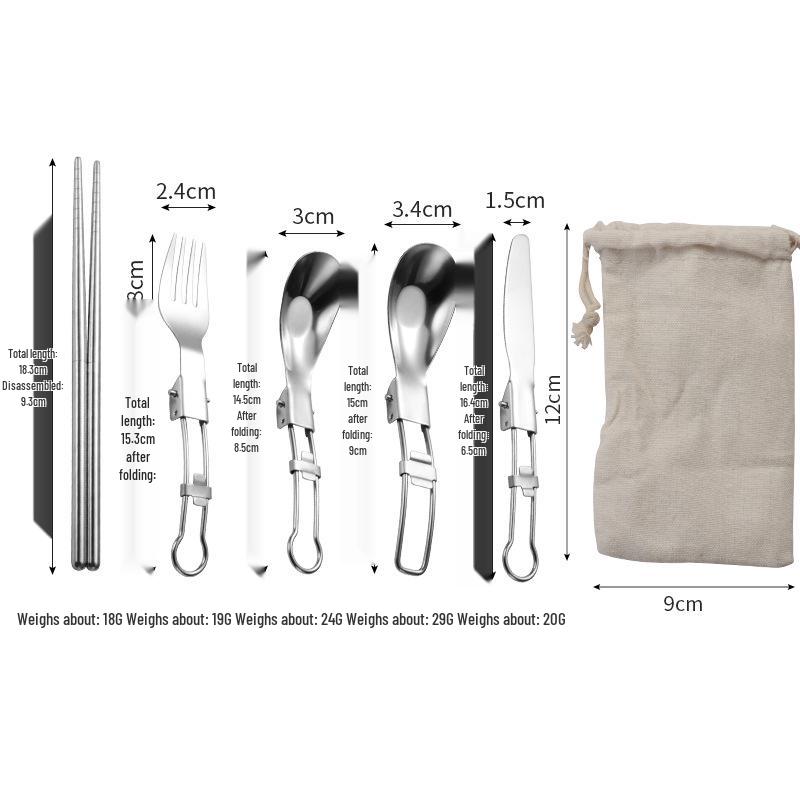 Portable Stainless Steel Camping Cutlery Set: Fork, Spoon, Chopsticks, Folding Yuanbao Spoon, Alloy Fork