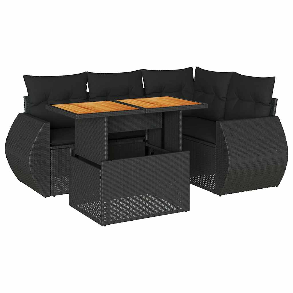 Vidaxl 5-Cz. Garden Lounge Set, Cushions, Black PE Rattan