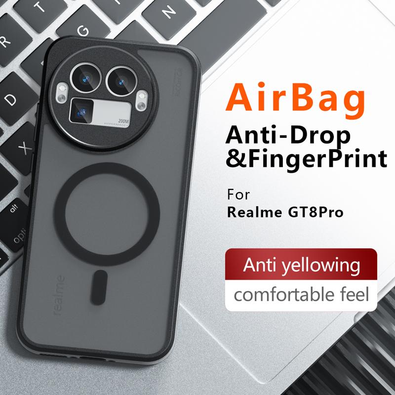 For Realme GT 8 Pro Case Shockproof Magnetic Matte PC+TPU Anti-fingerprint Translucent Cover for Realme GT 8 Pro