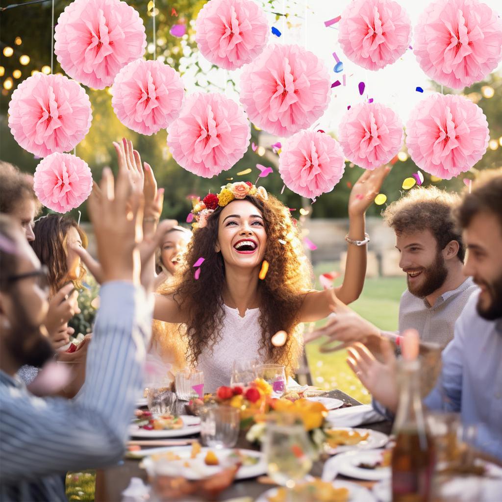 1pcs Set 7.8inch Pink Paper Pom Pom Paper Balls Pom Pom Paper For Birthday Party Flower Balls Paper Hanging Flowers