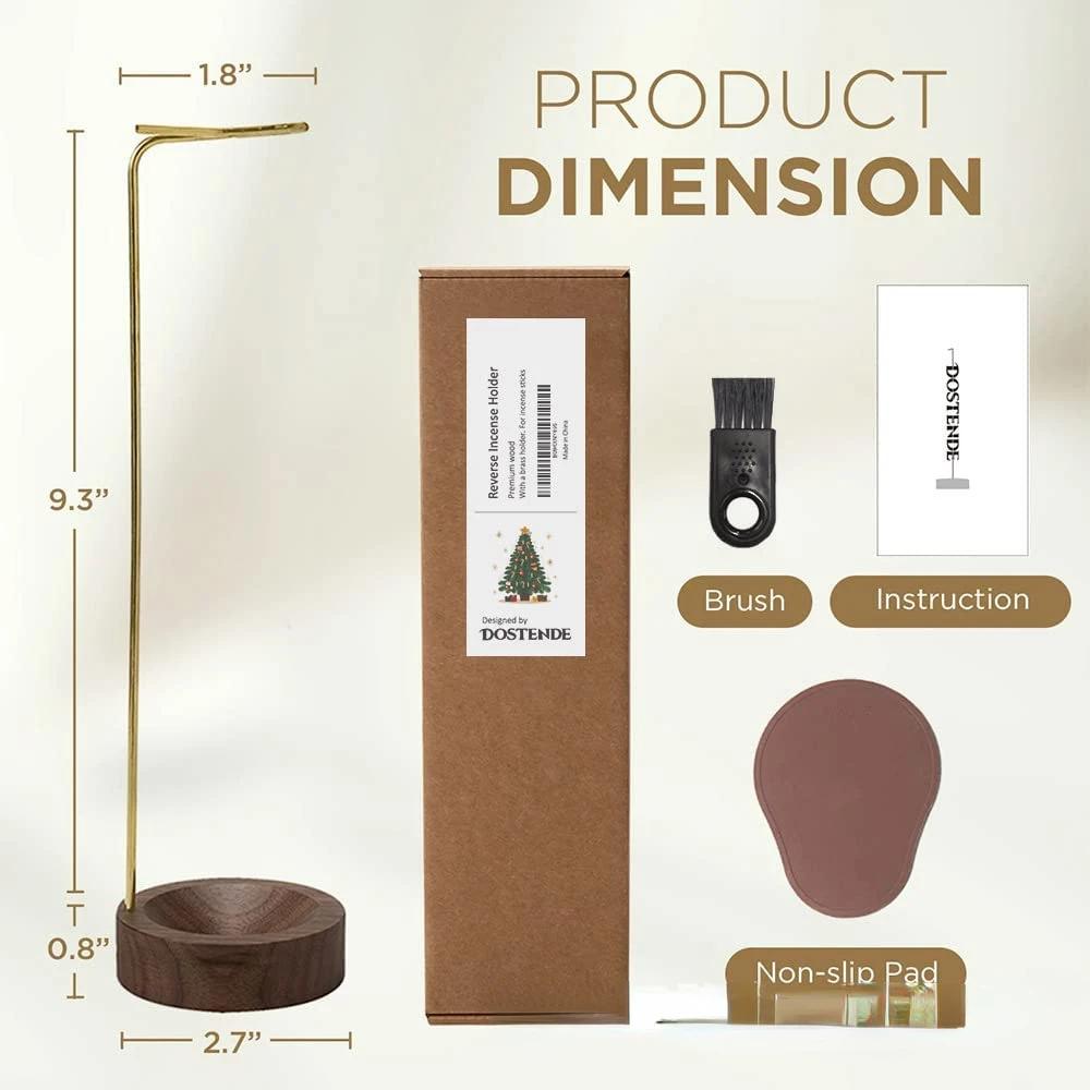 Wooden Incense Holder Upside Down Incense Holder with Brass Stand Incense Tray Ash Catcher for Tea Room Ornament Home Decoration