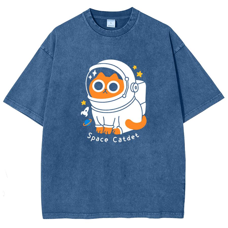 Astronauts Printed Women's T-shirt Fashion Extra Large Top Street Comfortable Clothing Retro Loose Versatile Washed T-shirt