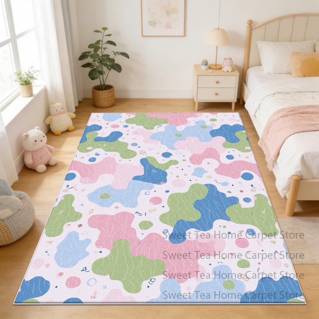 Modern Cute Color Blocking Bedroom Bedside Mat Decoration Machine Washable Soft Parlor Dining Room Carpet Non-slip Kitchen Rug
