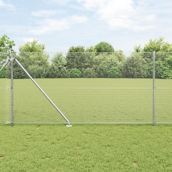 VidaXL Welded Wire Fence with 13 Picket Posts 1.4x25 M Galvanized Steel 3351970