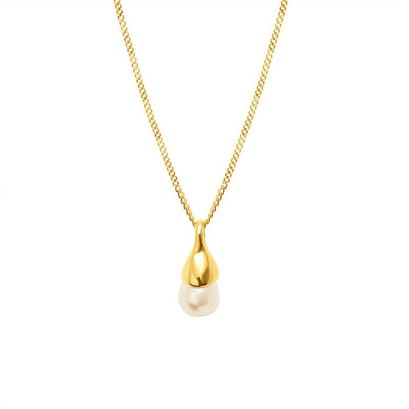 Showfay Stainless Steel Necklace Fashion Droplet Pearl Pendant Necklace 18inches золотой