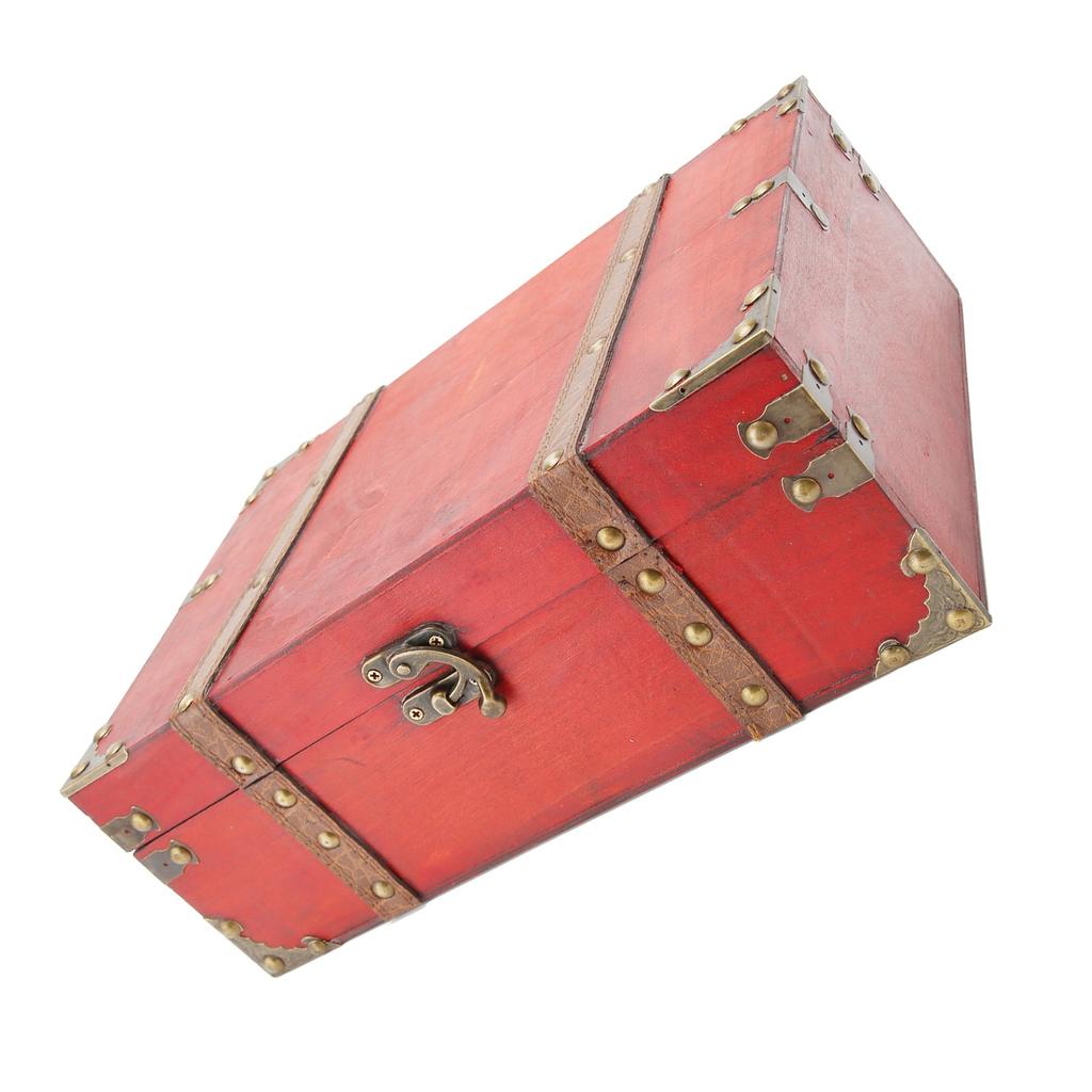 Rectangle Treasure Chest Vintage Large Capacity Reinforced Corners Wood Treasure Box for Postcards