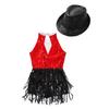 Girls Sleeveless Sequin Jumpsuit Keyhole Back Design Jazz Performance Competition Outfit Matching Hat