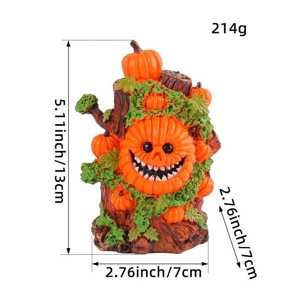 Halloween Green Pumpkin Tree Spirit Figurine - Spooky Skull Decor for Party and Atmosphere