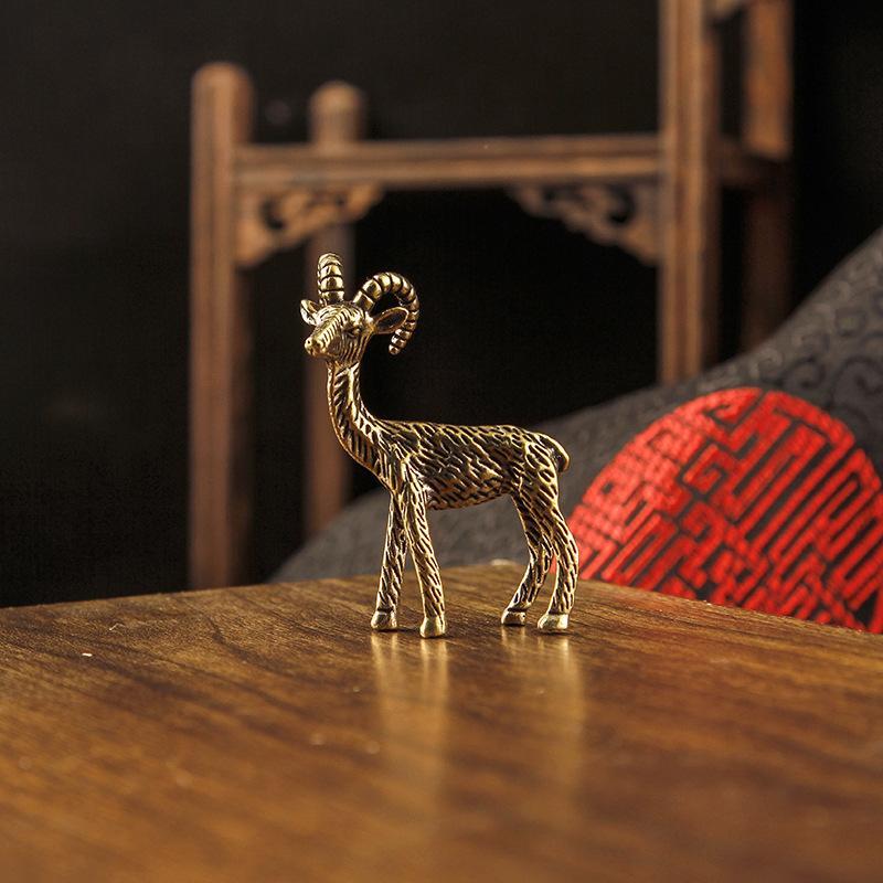 Brass Goat Small Ornament Antique Copper Zodiac Animal Goat Miniature Figurines Home Decoration Accessories Desktop Decor