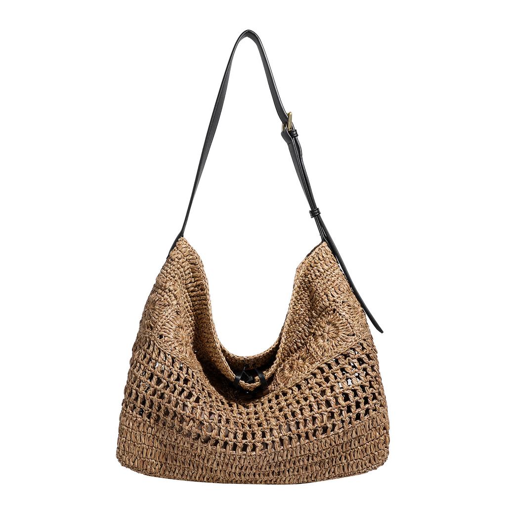 2025 New Summer French Style Lazy Beach Vacation Bag Niche Straw Woven Handmade Women's Bag Large Capacity