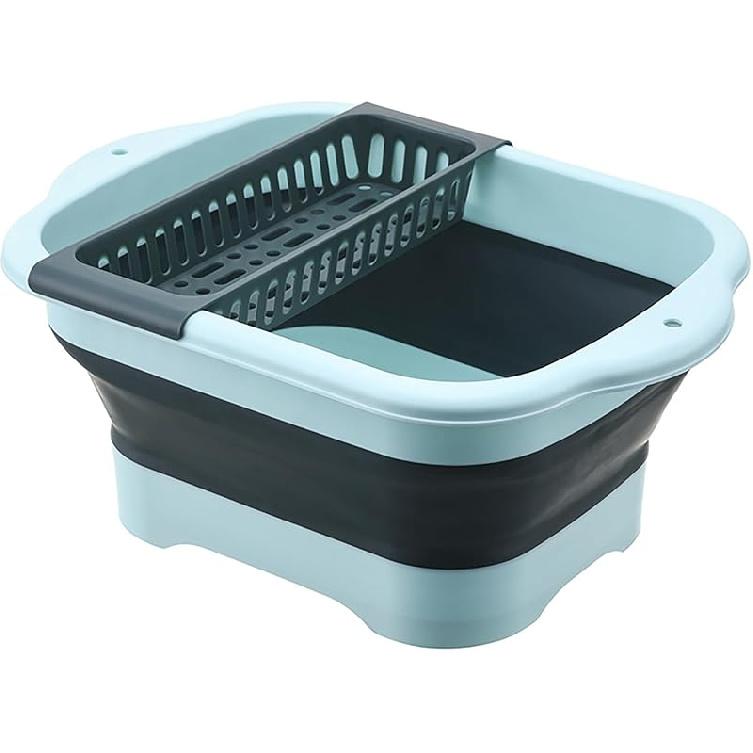 2.98 Gallon (11.28L) Collapsible Dish Basin with Drain Plug, Outdoor Multiuse Foldable Sink Tub, Dishpan, Wash Basin, Portable Kitchen Storage Tray