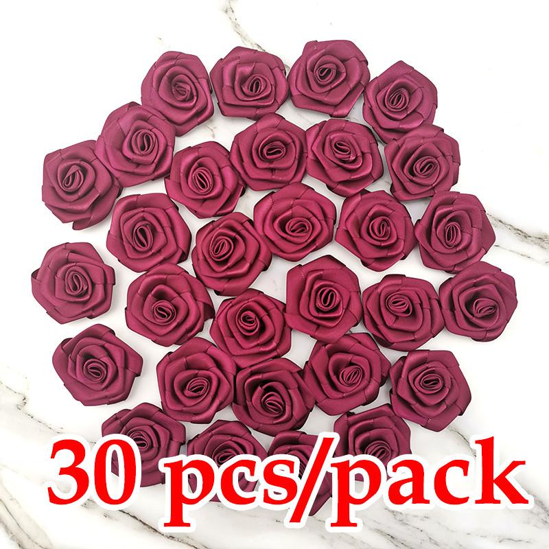 

30Pcs Satin Rosette Pack 4CM High Quality for Home Wedding Party Clothing Decoration Scrapbooking DIY Crafts Ribbon Supplies 4CM бордовий