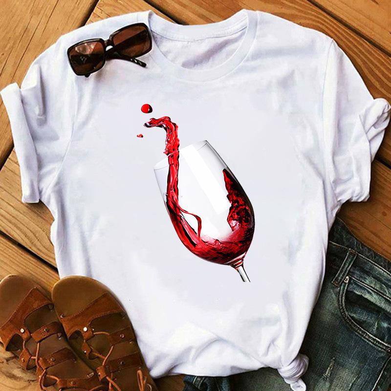 New Red Wine Glass Girls Printed Tshirt Summer Short Sleeve Unisex and Women Short Sleeve Tshirt Oversized T Shirt  Harajuku Tops